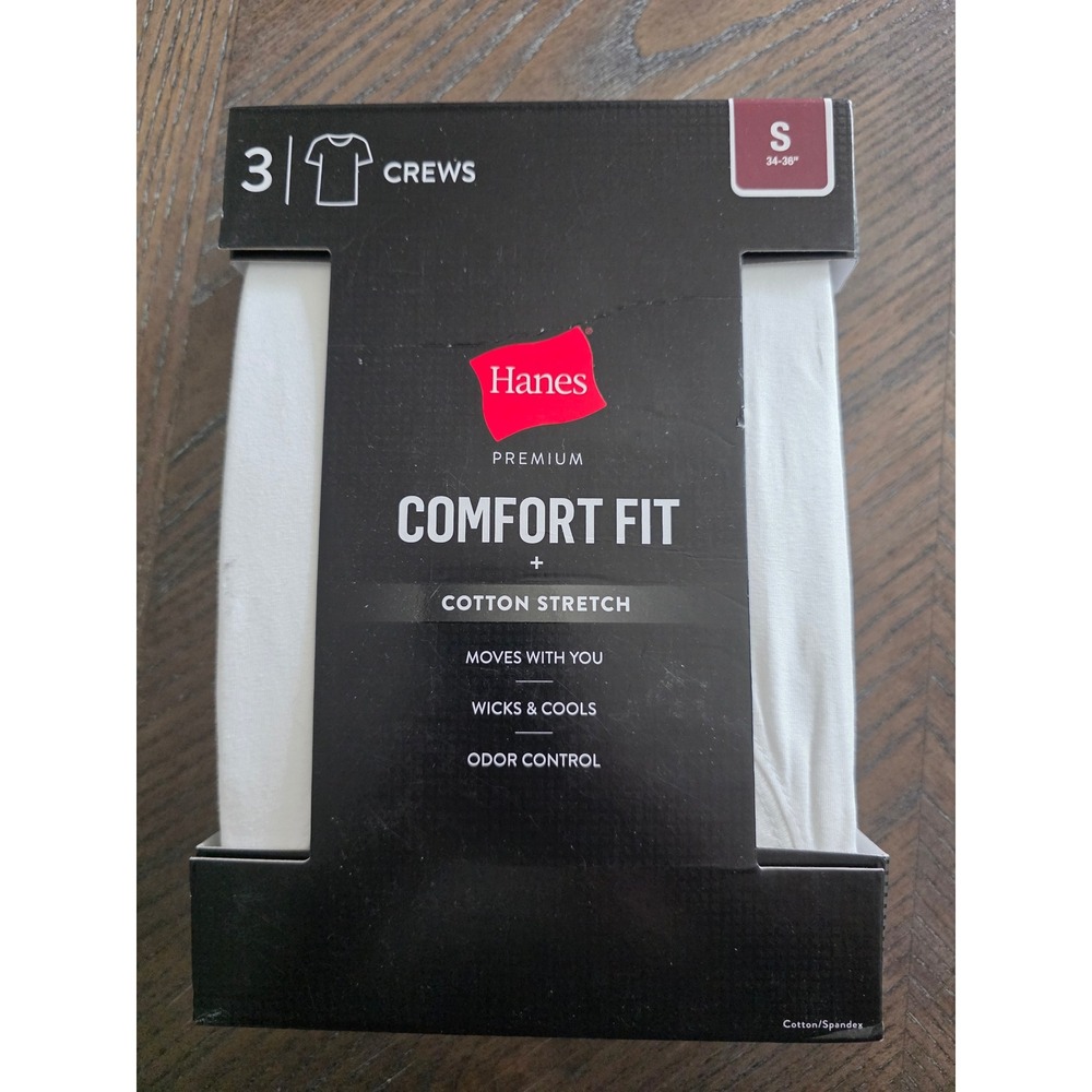 Hanes Premium Comfort Fit Cotton Stretch 3 Pack Crew Undershirts White Small